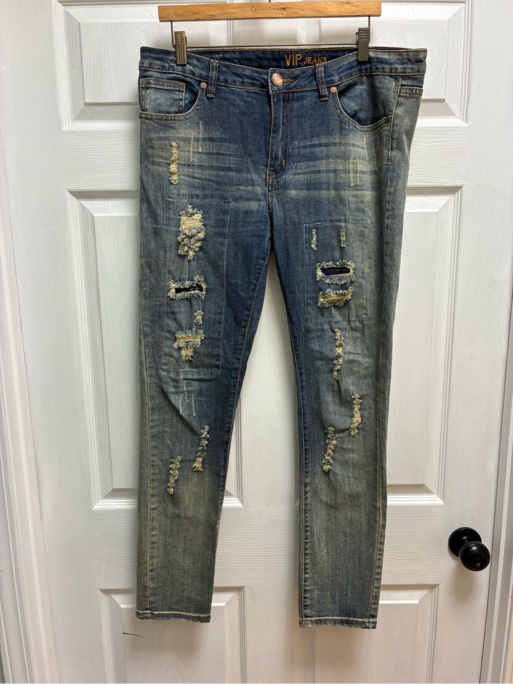 VIP Women's Distressed Bleached Blue Slim Fit Jeans size 13/14
